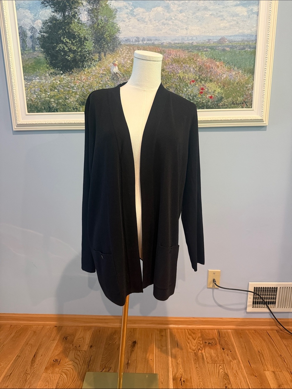 Anne Klein Black Open-Front Cardigan
